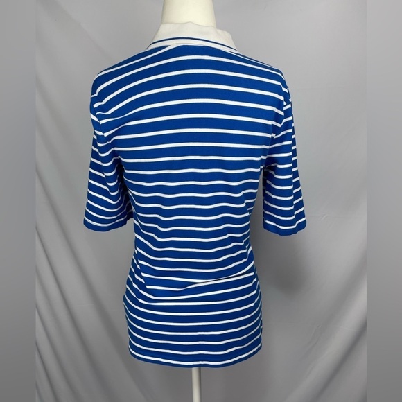 Tommy Hilfiger polo shirt open V-neck white and blue stripes women’s size S - Picture 6 of 17